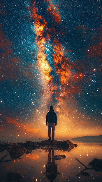 Man and Sky, sky, galaxy, colorful, man, water HD phone wallpaper