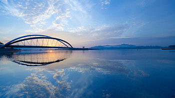 Nature, Rivers, Sunset, Sky, Bridge HD wallpaper
