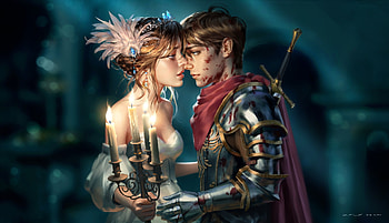 Fantasy couple, art, fantasy, man, couple, knight, girl, zyly, armor, lovers HD wallpaper