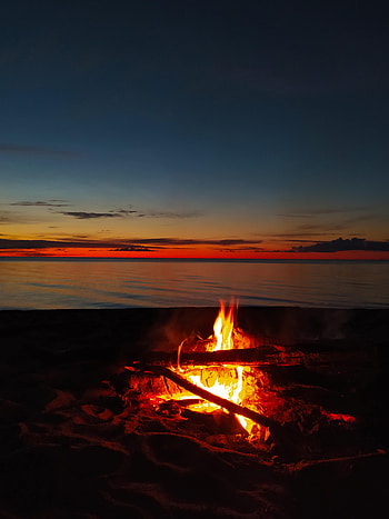 Sunset, Bonfire, Horizon, Dark, Flame, Firewood HD phone wallpaper