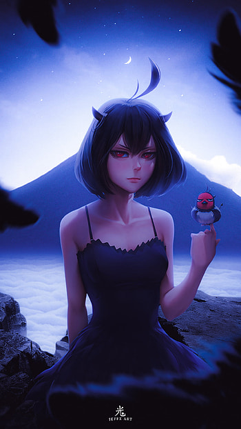 NERO ネロ, aesthetic, sky, art, edit, clover, montain, girl, head, asta, moon, bird, black clover, anime HD phone wallpaper