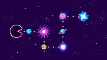 Pacman Eating Planets , pacman, artist, digital-art, planets, artwork HD wallpaper