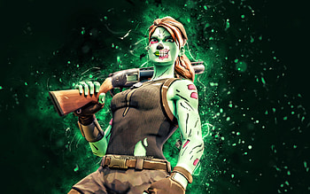 Ghoul Trooper with rifle, , turquoise neon lights, Fortnite Battle Royale, Fortnite characters, Fortnite, Ghoul Trooper Fortnite, Ghoul Trooper Skin HD wallpaper