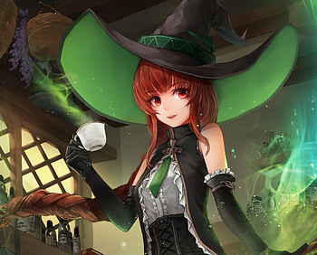 Beautiful, witch, anime girl, original HD wallpaper