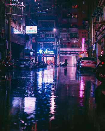 Rain, lights, city street, reflections HD phone wallpaper