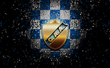 CA Alvarado, glitter logo, Primera Nacional, blue white checkered background, soccer, argentinian football club, Alvarado logo, mosaic art, football, Alvarado FC, Club Atletico Alvarado HD wallpaper