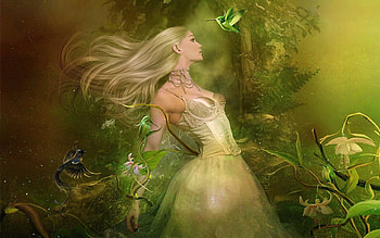 Her Enchantung Forest, birds, enchanting, Ethereal, Softness, magical, Fantasy girl, dreamy, lovely, forest HD wallpaper