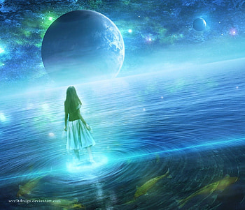 Dream Of Moons and Stars, blue, lady, dreams, moon, fantasy, stars HD wallpaper