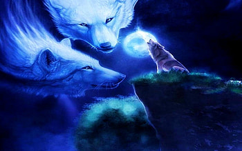 Ancestors, night, blue, animal, art, wolf, spirit, moon, fantasy HD wallpaper