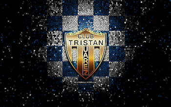 CSyD Tristan Suarez, glitter logo, Primera Nacional, blue white checkered background, soccer, argentinian football club, CSyD Tristan Suarez logo, mosaic art, Club Almagro, football, Tristan Suarez FC HD wallpaper