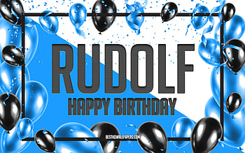 Happy Birtay Rudolf, Birtay Balloons Background, Rudolf, with names, Rudolf Happy Birtay, Blue Balloons Birtay Background, Rudolf Birtay HD wallpaper