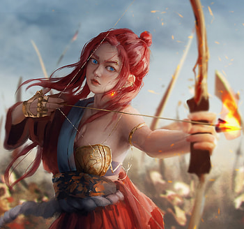 Archer, frumusete, art, wei k, weik, fantasy, luminos, redhead, arrow HD wallpaper