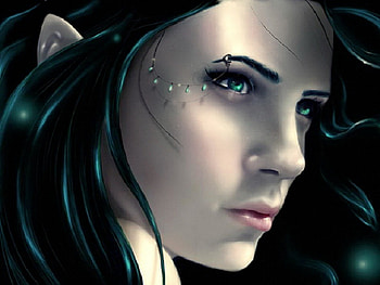 GREEN EYES, EYES, FACE, GREEN, HAIR, FEMALE, ELF HD wallpaper