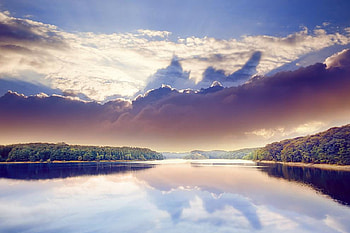 lovely sky, scenery, reflection, clouds, fields, sky, nature, water, nice HD wallpaper