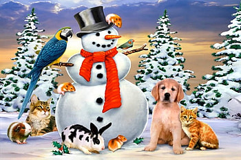 By Howard Robinson, kitten, winter, dog, animal, holiday, painting, snow, sweet, bird, art, cat, howard robinson, tree, bunny, snowman, puppy, christmas, ice HD wallpaper