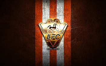 Llaneros FC, golden logo, La Liga FutVe, orange metal background, football, Venezuelan football club, Llaneros FC logo, soccer, Venezuelan Primera Division, Club Llaneros SA HD wallpaper