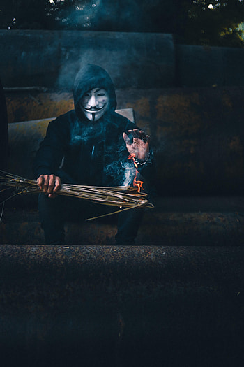 Fire, Miscellanea, Miscellaneous, Mask, Anonymous, Hood HD phone wallpaper
