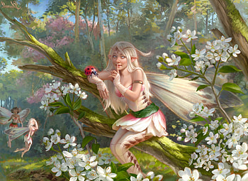 Ladybug Whisperer, flowers, girl, woman, wings, art, ladybug, , fairy, digital, fantasy, pretty, nature HD wallpaper