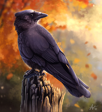 Art, Autumn, Bird, Raven HD phone wallpaper