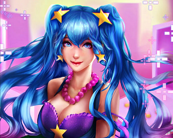 Sona, blue, art, girl, pink, fantasy, ka-ho, league of legends, game HD wallpaper