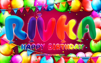 Happy Birtay Rivka, , colorful balloon frame, Rivka name, purple background, Rivka Happy Birtay, Rivka Birtay, popular american female names, Birtay concept, Rivka HD wallpaper