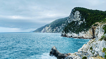 Portovenere, La Spezia region, Italy, sea, clouds, mediterranean, landscape, sky, mountains, rocks HD wallpaper