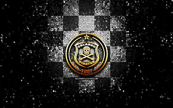Orlando Pirates FC, glitter logo, Premier Soccer League, black white checkered background, soccer, South African football club, Orlando Pirates logo, mosaic art, football, PSL HD wallpaper