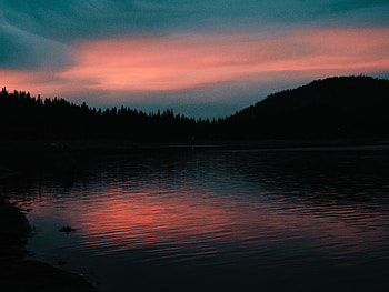 Trees, Sunset, Horizon, Lake, Dark, Evening HD wallpaper