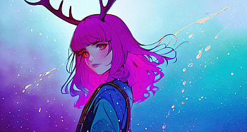 Purple Hair Girl With Horns, artist, artwork, digital-art HD wallpaper