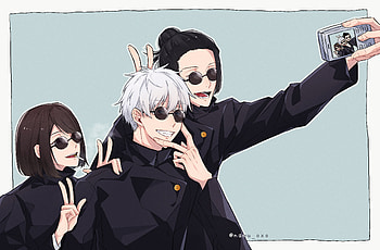 Jujutsu Kaisen : Gojo, Geto & Shoko Taking a Stylish Selfie, Suguru Geto, Satoru Gojo, Shoko Ieiri, Anime, Jujutsu Kaisen, Gojo & Geto HD wallpaper