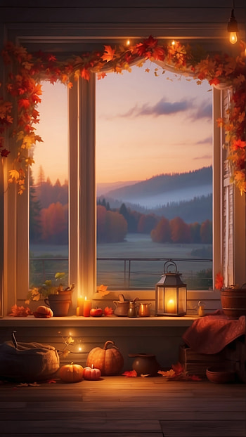 Autumn Serenity Window View, Autumn, window, lantern, Cozy HD phone wallpaper