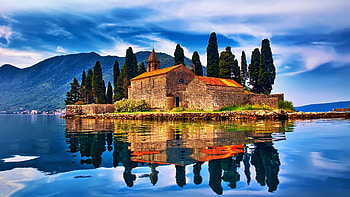 House on an Island, clouds, trees, sky, water, lake, reflections HD wallpaper
