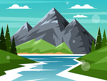 Rivers, Trees, Art, Mountains, Clouds HD wallpaper