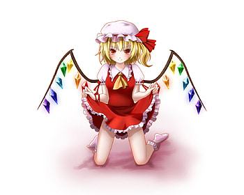 Flandre Scarlet, touhou, cute, short hair, blonde hair, girl, dress HD wallpaper