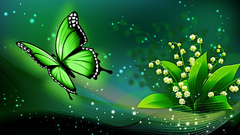 Lilies of the Valley and Butterfly, spring, blossoms, insect, digital, art, flowers HD wallpaper