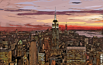Manhattan, New York City, Empire State Building, , vector art, New York drawing, creative art, New York art, vector drawing, New York cityscape, USA HD wallpaper