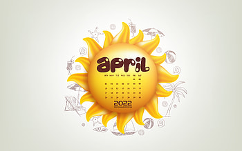 2022 April Calendar, , 3d sun, summer, April, 2022 spring calendars, April 2022 Calendar, sun background HD wallpaper
