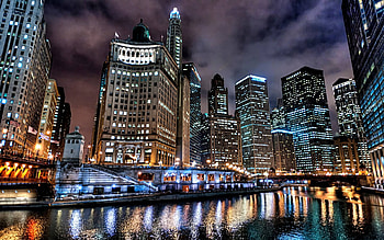 North America, Chicago city at, Night top, Chicago city at HD wallpaper