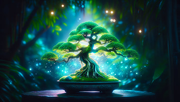 Enchanted Bonsai Tree, Bonsai Tree, magical forest, glowing light, nature HD wallpaper