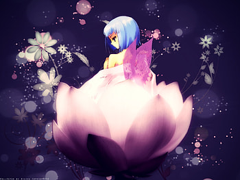 Anime cutie, fairy, cute, purple wings, flower HD wallpaper