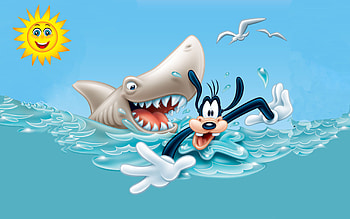 Goofy, Danger of sharks, Walt Disney HD wallpaper
