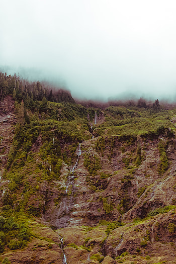 Nature, Sky, Mountain, Waterfall, Fog, Break, Precipice HD phone wallpaper