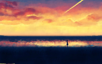 Alone at the field, anime, field, alone, toki wa kakeru shoujo, sunset HD wallpaper