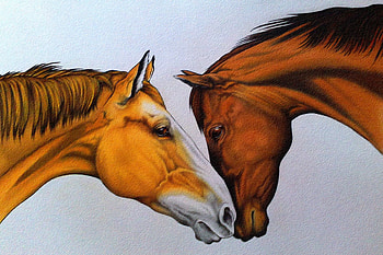 Tenderness, horse, painting, art, pictura, couple, cal HD wallpaper