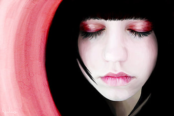 Pink Girl With The Blues, pink, lips, girl, black hair, eyeshadow, female HD wallpaper