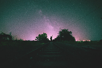 Nature, Night, Starry Sky, Human, Person, Railway HD wallpaper
