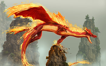 Red Fire Dragon Creature Fantasy Monster , dragon, creature, fantasy, artist, artwork, digital-art HD wallpaper