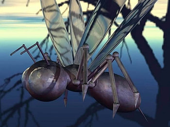 Flying Ant, trees, flying 3d ant, lake HD wallpaper