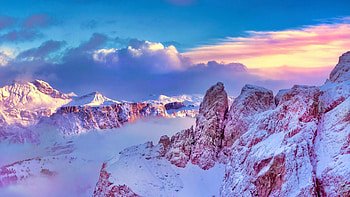 The Italian Dolomites from above, snow, clouds, colors, sky, mountains, rocks, alps, sunset HD wallpaper