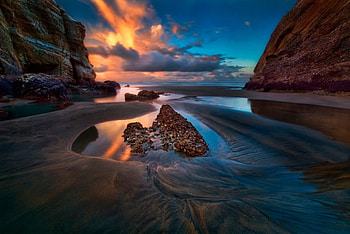 Seascape, sea, sand, sea view, sunrise, beach, clouds, view, nature, sky, splendor, sunset, ocean HD wallpaper